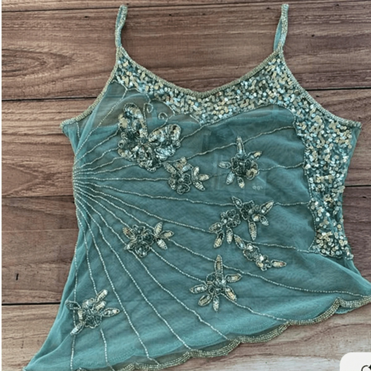 Mermaid Girl Fantasy Irregular Sequin Mesh Suspender Vest Sexy Hot Girl Top 2025 Summer Women's Design Sense - 淺綠色 - 查看 1