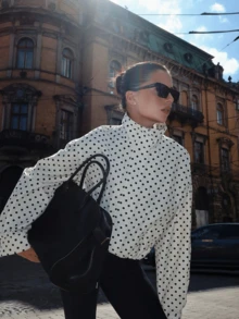 GDDYIN 女士秋季新款抽绳拉链波点立领休闲学院风外套 白色 春季 - 白色 - 查看 2