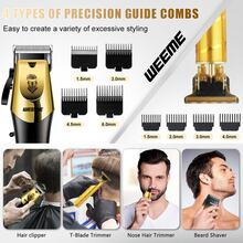 WEEME 四合一男士理容套装 - 可充电理发器、胡须修剪器、鼻毛修剪器和电动剃须刀，无线多功能理发套装，带可调节梳子，是居家理发、胡须造型和个人护理的理想之选 - 彩色 - 查看 6