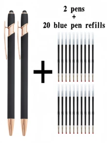 21-55 Stücke/Set Metall Kugelschreiber mit einziehbarer Spitze und Touchscreen-Stylus - Reibungsloser Schreibfluss, rutschfester Griff, kompatibel mit verschiedenen Geräten, inklusive schwarzer Tintenfüllung, geeignet für den täglichen Gebrauch