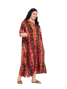Gypsie Blu Geometric Women Kaftan Dress Curve Housedress Loungwear Beach Swimsuit Cover Up - 紅&黑 - 查看 2