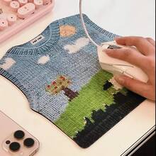 Adorable Knit Sweater Design Mouse Pad - Cute Pixel Tree & Sheep Landscape Gaming Aesthetic, Non-Slip Rubber Base, Washable Desk Mat For Office, Home, Dorm, PC & Computer Accessories (Retro Video Game Inspired), Dorm Essentials, Home Workspace, Cartoon Style, Smooth Surface, Stylish Accessory, Office Workers, Home Users