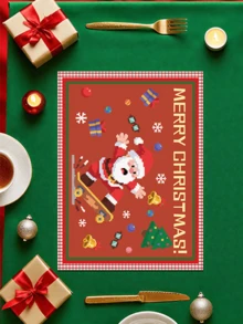 Christmas Themed Placemat With Christmas Hat Cutlery Rack, Featuring Santa Claus Printed On The Placemat, Creating A Festive Atmosphere, Mini Non-Woven Fabric Santa Claus Silverware Holders, Lollipop & Wine Bottle Toppers Decor, Dinner Table Decor For Christmas Party, Thanksgiving, And Other Festive,Easy To Clean, Durable And Wear-Resistant,Reusable, The Best Decoration For Christmas, Christmas Gift, Christmas Home