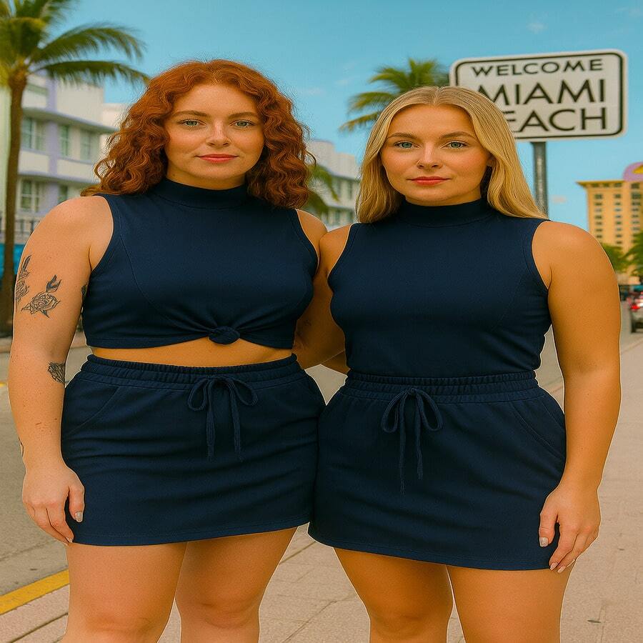 Stylish EVA Set – High Waist Skirt + Top With Optional Knot | Sizes S To G1 - Navy Blue - View 1