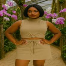 Stylish EVA Set – High Waist Skirt + Top With Optional Knot | Sizes S To G1 - Rust Brown - View 2