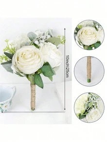 1pc Wedding Bouquets Roses Artificial Flowers Bouquets Fall Wedding Decor Bride Burnt Orange Bridal Bouquet For Wedding Terracotta Bouquets Wedding Ceremony Proposal,Rose Wedding Boutonniere,Fake Silk Rose Flowers Bouquet For Wedding Party Office Home Decor Crafts