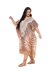 Gypsie Blu Kaftan Dress For Plus Size Women Loungewear Nightdress Summer Night Gown Maxi Length Caftan - 米色 - 查看 4