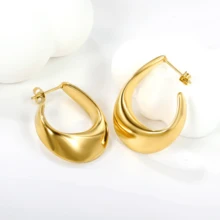 1 par de pendientes aro en forma de C asimétricos y retorcidos de acero inoxidable minimalistas, adecuados para uso diario de moda de mujer u ocasiones de fiesta, se pueden regalar como regalo de vacaciones