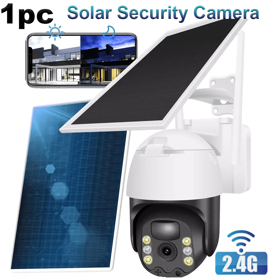 1pc Solar Security Camera,2k 3mp Pan ,Tilt 360° View ,Ip65 Waterproof ,Rechargeable Battery Powered ,Ptz Wifi Camera With Pir, Color Night Visiontwo-Way Audio,Cloud/Sd,Colour Night Vision