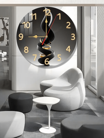 Pc 10 Inch/12 Inch Moderne Minimalist Zwart Golden Abstract Wooden Wand Klok Artistic Swirling Large Numbers, AA Battery Powered Stylish Living Room Luxe Lovers Home view 4