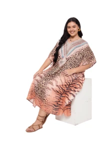 Gypsie Blu Kaftan Dress For Women Plus Size Beach Swimsuit Coverup Lounge Wear Housedress Long Caftan - 珊瑚粉 - 查看 6