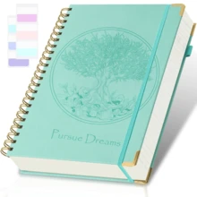 300 Pages Big Tree Pattern Hardcover Leather Journal/Notebook, College Ruled Spiral Bound Notebook, Pursue Dreams Diary, Embossed & Debossed Craft, Large A5/B5 Lined Notebook With 2 Pockets & 24 Index Tabs, Suitable For Men & Women, Great For School, Office & Note Taking, 100gsm Thick Pages, Multi-Color, Green Elegant Notebook Gift,School Supplies,Back To School