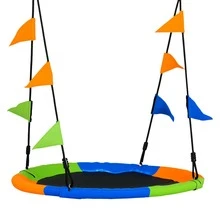 Outsunny Kid Nest Swing Seat Saucer Tree Swing 40 Inch/100cm Adjustable Rope Outdoor Indoor For Kids Over 3 Years Old Multi-Colour - Multicolor - View 2