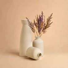 Set Of 3 Minimalist Beige Ceramic Vases - Elegant Home Decor & Wedding Centerpiece - Modern Flower Vases Set - Romantic Gift Idea - Màu be - Xem 2