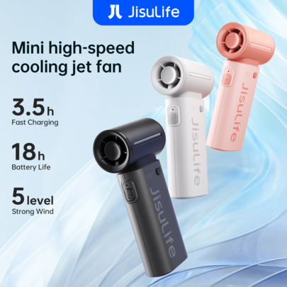 JISULIFE JISULIFE Life9 Mini Handheld Fan, Turbo High Speed, 5 Wind Levels, 5000mAh Rechargeable, Up To 18H Cooling, Pocket Size Personal Fan For Travel, Cruise, Concerts, Makeup