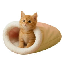 Cozy Velboa And Sherpa Cat Sleeping Bag - 米色 - 查看 1