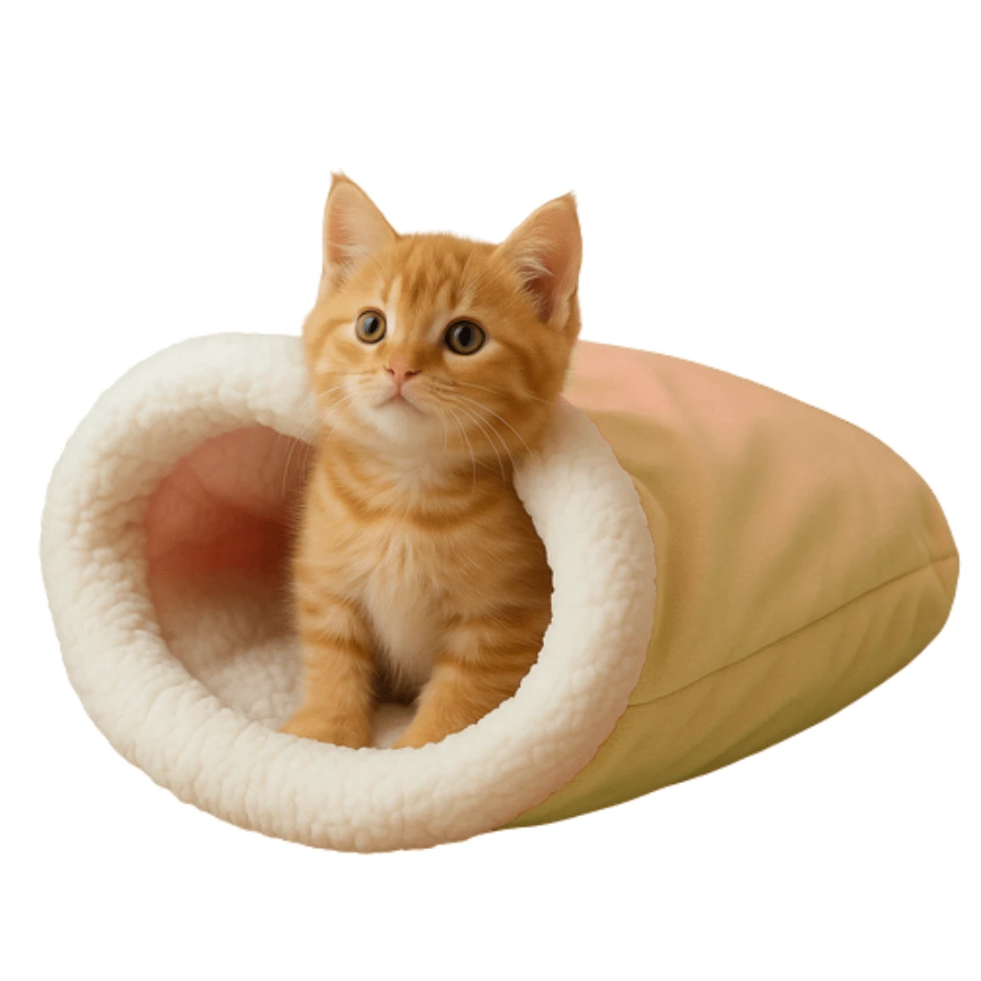 Cozy Velboa And Sherpa Cat Sleeping Bag - 米色 - 查看 1