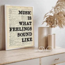 1 pieza Impresión de arte de pared de cita musical de lienzo vintage, "La música es el sonido de los sentimientos" Póster para sala de estar, dormitorio, decoración del hogar, arte de pared sin marco