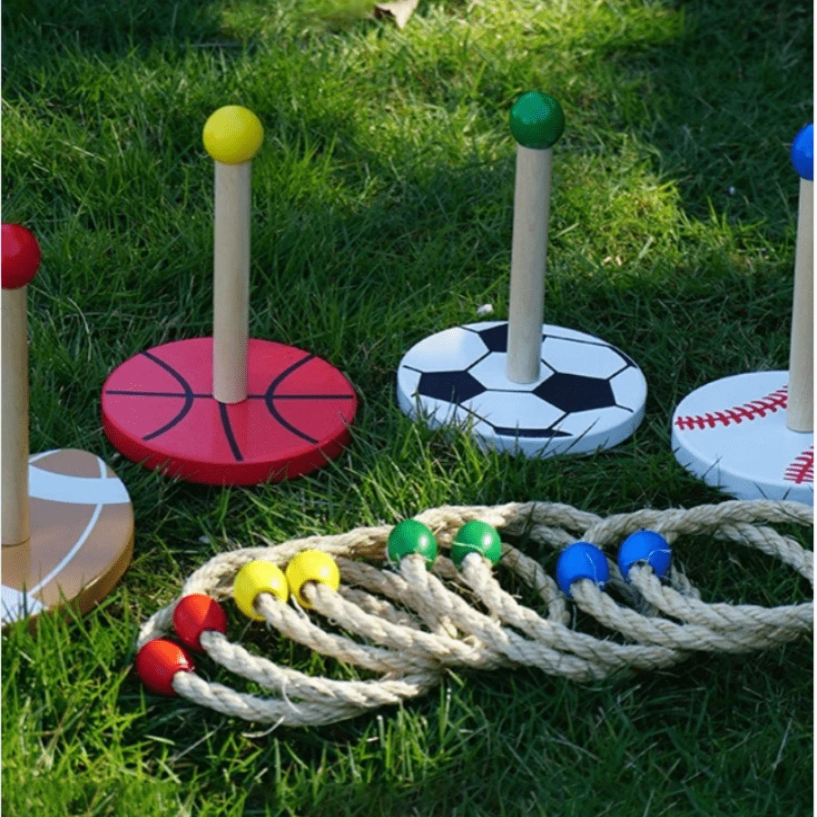 1pc Outdoor Sports Theme Rope Ring Game Set With Clown Base, Suitable For Sensory Games And Skill Development, Lawn Play Area, Outdoor Recreational Equipment, Colorful Game Setup, Durable Rope Material, Outdoor Playground Equipment, Random Color