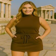 Stylish EVA Set – High Waist Skirt + Top With Optional Knot | Sizes S To G1 - Coffee Brown - View 2