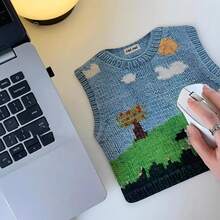 Adorable Knit Sweater Design Mouse Pad - Cute Pixel Tree & Sheep Landscape Gaming Aesthetic, Non-Slip Rubber Base, Washable Desk Mat For Office, Home, Dorm, PC & Computer Accessories (Retro Video Game Inspired), Dorm Essentials, Home Workspace, Cartoon Style, Smooth Surface, Stylish Accessory, Office Workers, Home Users