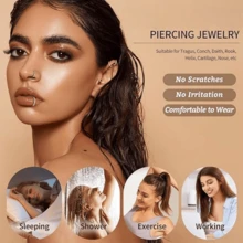 1 pieza Aro de titanio sin costuras ASTM F136 con piedra de zirconia cúbica 5A - Anillo de nariz, septum, cartílago para mujer/hombre, joyería corporal hipoalergénica adecuada para regalos de cumpleaños, San Valentín, Navidad