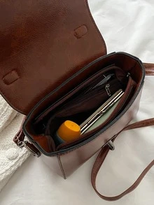 Women's Retro Clasp Mini Handbag, Fashionable For Daily Use - Brown - View 3