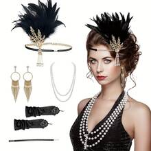 20 世纪 20 年代女士派对配饰套装，轻佻女郎服装配饰咆哮的 20 年代女士配饰轻佻女郎头饰 - 彩色 - 查看 46
