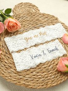 Liguero de boda bordado personalizado con nombre o frase personalizada, banda de pierna nupcial bordada personalizada, liguero ajustable y elástico personalizado como recuerdo para la novia, detalle romántico personalizable para el día de la boda, idea de regalo para la futura novia, lencería de boda personalizada para mujeres - Multicolor - Ver 2