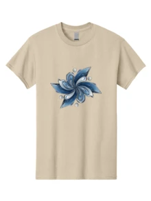 Blue-Flower Men's Graphic Tee, 100% Cotton, Comfortable Casual Summer Wear, Machine Washable, Travel Clothes, Blue Flower Petals, Digital Illustration, Shiny Effect, Pearl Accents, Floral Design, Abstract Art, Gemstone-Inspired, Blue And White Hues, Elegant GraphicsClothing Salesgraphic T-Shirt, Custom T-Shirt, Funny T-Shirt, Men's T-Shirt, Top, Crew Neck - BAG193 - Beige - View 1