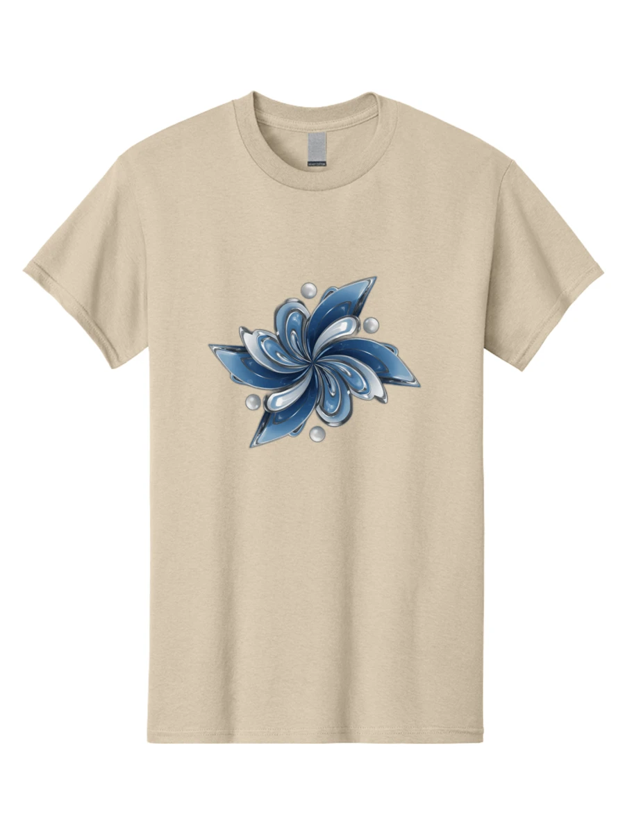 Blue-Flower Men's Graphic Tee, 100% Cotton, Comfortable Casual Summer Wear, Machine Washable, Travel Clothes, Blue Flower Petals, Digital Illustration, Shiny Effect, Pearl Accents, Floral Design, Abstract Art, Gemstone-Inspired, Blue And White Hues, Elegant GraphicsClothing Salesgraphic T-Shirt, Custom T-Shirt, Funny T-Shirt, Men's T-Shirt, Top, Crew Neck - BAG193 - Beige - View 1