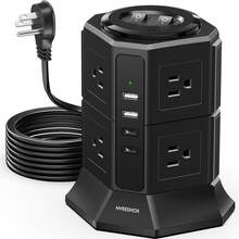 NVEESHOX Surge Protector Electrical Sockets With 4/5 USB Ports(2/3 Type C), 6.5/10FT Extension Cable With 8/12 AC Multi-Sockets, Surge Protector Power Strip Tower With Overload Protection For Home Office Dormitory - 美規B型插(110-127V) - 查看 9