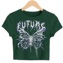 Top Crop Mujer Acanalado Verde "Future" - Colección No One Urban - Verde - Ver 2