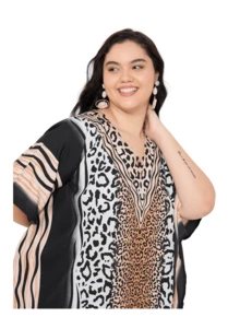 Gypsie Blu Animal Kaftan Dress Plus Size Beach Cover Up Vacation Elegant Caftan For Ladies - 米色 & 黑色 - 查看 4