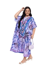 Gypsie Blu Kaftan Dress For Plus Size Women Loungewear Nightdress Summer Night Gown Maxi Length Caftan - 淺綠色 - 查看 6