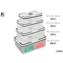 Kit 4/5 Potes Herméticos De Plástico Retangular Com Tampa De Vedação Uso Em Freezer E Micro-ondas. - Transparente - Visão 9