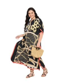 Gypsie Blu Plus Size Women Kaftan Dress Long Caftan Maxi Dress Beach Coverup Outfit - 黑黃 - 查看 7