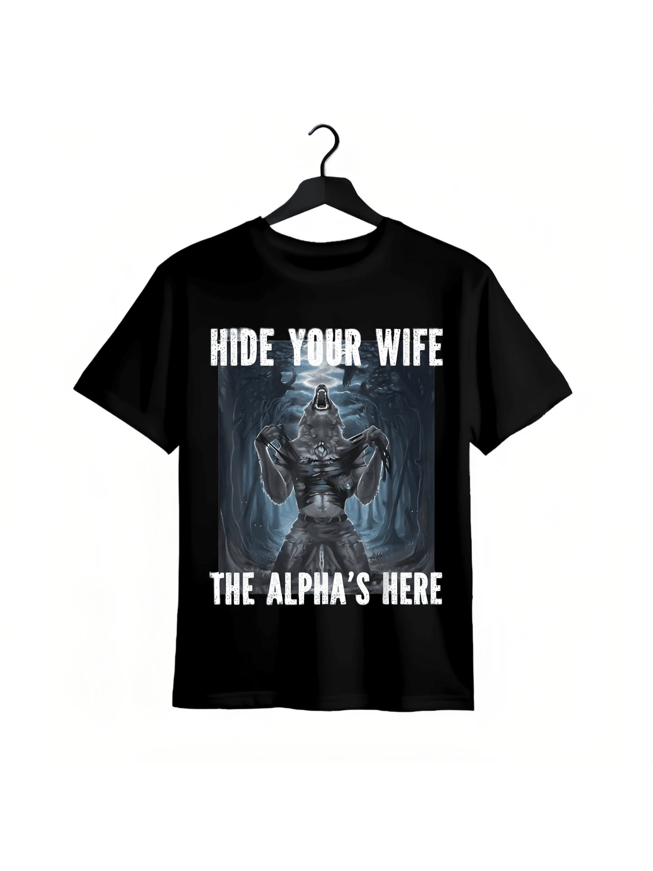 I Heart Werewolfs Alpha Funny Cringe Werewolf Wolf Meme Casual Unisex Menswear T-Shirt - Black - View 1