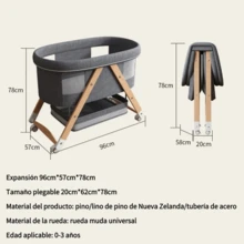 Cuna Colecho Corral Para Bebe Plegable Con Mosquitero,Colecho Cuna Moisés Corral Mecedor Bebe Mosquitero Colchón - Gris Oscuro - Ver 2