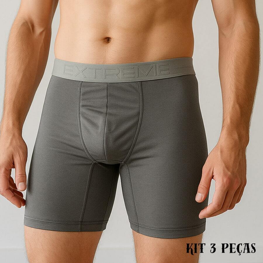 Kit Of 3 Long Cycling Briefs, Comfortable Polyester Cutout, Men's Boxer Shorts, Does Not Roll Up - Xám - Xem 1