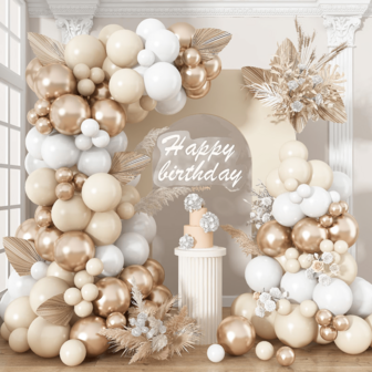 142pcs Balloon Arch Kit, Ivory, Champagne, Gold Balloon Garland Set, Boho Beige, White, Gold, Skin Tone Balloons For Birthday Party, Baby Shower, Bridal Shower, Wedding Anniversary Decoration