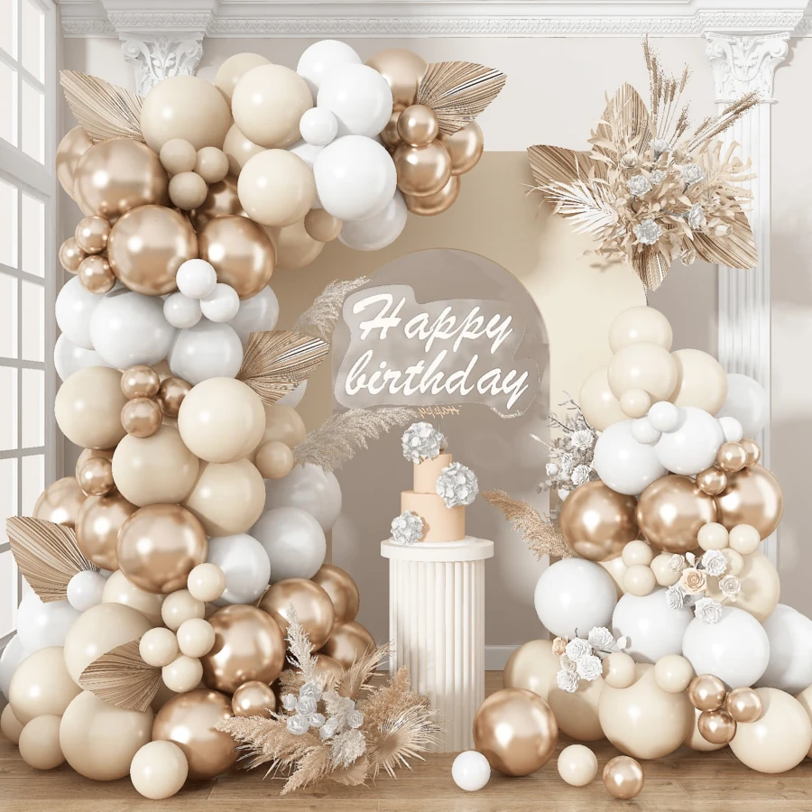 142pcs Balloon Arch Kit, Ivory, Champagne, Gold Balloon Garland Set, Boho Beige, White, Gold, Skin Tone Balloons For Birthday Party, Baby Shower, Bridal Shower, Wedding Anniversary Decoration