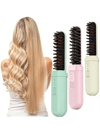 1 Cordless Straightener, Portable Straightener, Women's Hot Comb Straightener, 2-In-1 Curly Hair Straightener With Dual-Purpose USB-C Charging, Heat-Resistant, Suitable For Home, Travel, And Outdoor Use, Is An Ideal Gift For Women