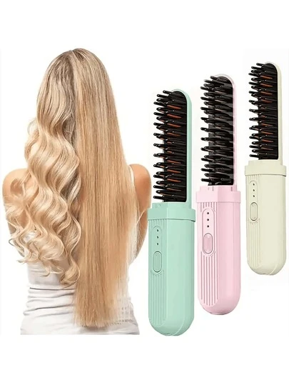 1. Cordless Hair Straightener, Portable Hair Straightener, Women's Hot Brush Hair Straightener, 2-In-1 Curling & Straightening Iron, Dual-Use USB-C Charging, Heat Resistant, Suitable For Home, Travel And Outdoor Use, An Ideal Gift For Women.