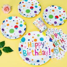 1 Set Happy Birthday Disposable Plates, Napkins, Cups, Serves 25 Guests, Suitable For Birthday Party, Family Picnic - Multicolor - View 3