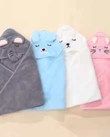 Baby Hooded Bath Towel Embroidered Absorbent Newborn Infant Bathrobe - Grey - View 2