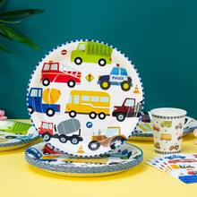 Platos, servilletas y vasos desechables con temática de transporte - camiones, coches, coches de carreras, camiones de bomberos, platos, servilletas y vasos de feliz cumpleaños para fiestas, adecuados para 25 invitados, suministros de fiesta de platos de papel desechables para cumpleaños, bodas, fiestas, picnics familiares - Multicolor - Ver 5