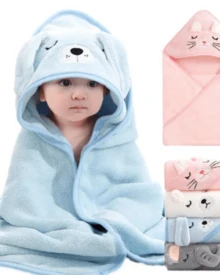 Baby Hooded Bath Towel Embroidered Absorbent Newborn Infant Bathrobe - Màu xanh lam - Xem 3