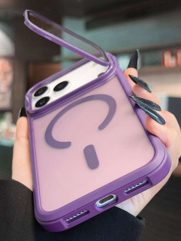 奢华镜框磁吸手机壳，兼容 17 Pro Max/17/16/15/14 Plus/13/12 Pro Max/11，支持无线充电，防震盔甲框透明保护壳，带镜片玻璃 - 磨砂紫 - 查看 4