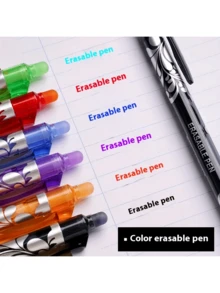 12 支装多色圆珠笔套装带橡皮擦，可擦除伸缩，替换芯，0.5 毫米超细笔尖，实用圆珠笔套装，圣诞节文具礼物，酷炫笔，返校